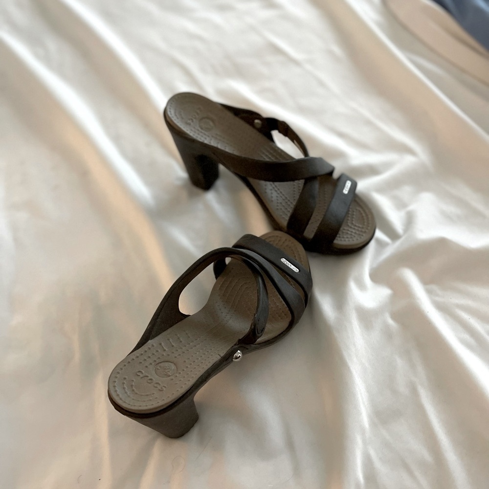 Brown CROCS heeled sandals